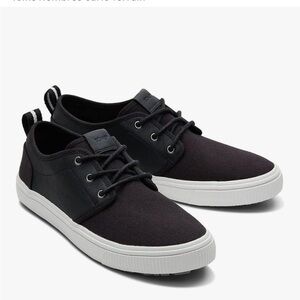 TOMS Men's Black Canvas Lace-Up Sneakers with White Sole